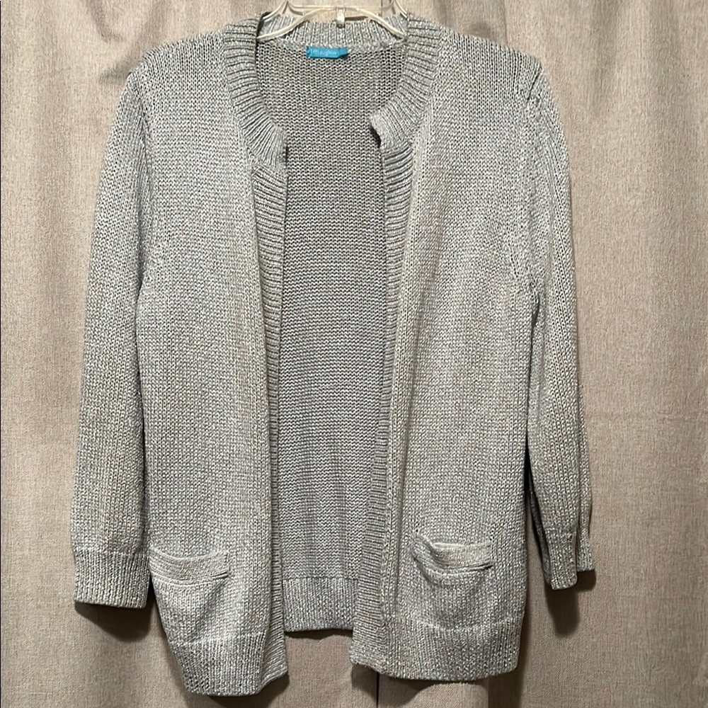 J. McLaughlin Grey Shimmer Cardigan Size Large